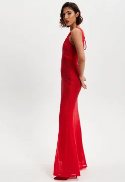 Women’s Maxi Dress in Red with Sleeveless Design and Open Back Detail, Perfectly Dazzling - Liquorish
