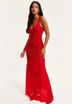 Women’s Maxi Dress in Red with Sleeveless Design and Open Back Detail, Perfectly Dazzling - Liquorish