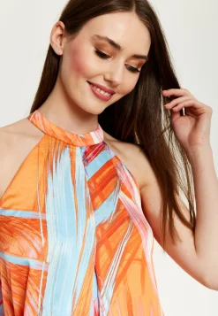 Women’s Maxi Dress in Vibrant Orange with High Neck and Sleeveless Design - Liquorish