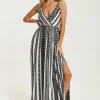 Women's Maxi Dress in White and Black with Sleeveless Design - Liquorish