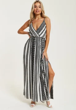 Women's Maxi Dress in White and Black with Sleeveless Design - Liquorish