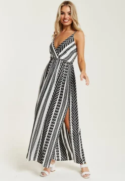 Women's Maxi Dress in White and Black with Sleeveless Design - Liquorish