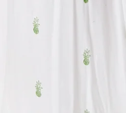 Women's Maxi Dress in White with Short Sleeves and Front Slit, Featuring Green Pineapple Embroidery - Liquorish
