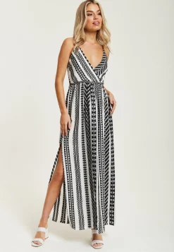 Women's Maxi Dress in White and Black with Sleeveless Design - Liquorish