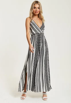 Women's Maxi Dress in White and Black with Sleeveless Design - Liquorish