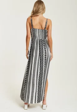 Women's Maxi Dress in White and Black with Sleeveless Design - Liquorish