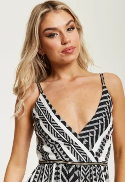 Women's Maxi Dress in White and Black with Sleeveless Design - Liquorish