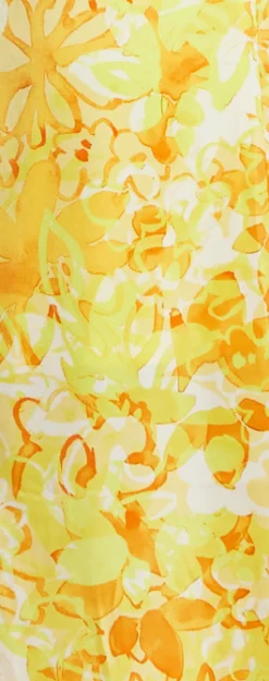 Women's Maxi Dress in Yellow and Orange Floral Print with Sleeveless Design and Ruching Detail - Liquorish