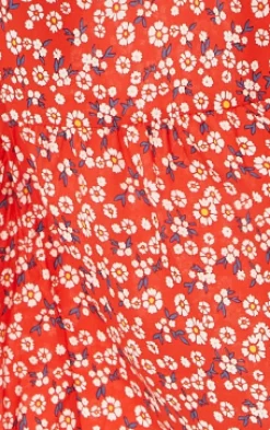 Women’s Maxi Dress, Red Floral Print, Sleeveless Smock Design, Elegant Summer Flow