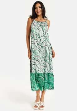 Women's Maxi Dress with Adjustable Straps and Relaxed Fit in Contrast Colours - Liquorish