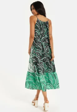 Women's Maxi Dress with Adjustable Straps and Relaxed Fit in Contrast Colours - Liquorish