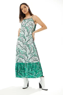Women's Maxi Dress with Adjustable Straps and Relaxed Fit in Contrast Colours - Liquorish