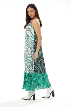 Women's Maxi Dress with Adjustable Straps and Relaxed Fit in Contrast Colours - Liquorish