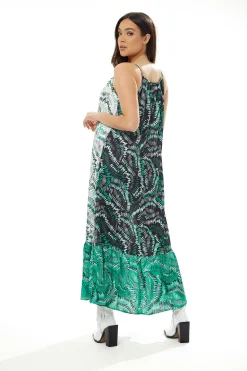 Women's Maxi Dress with Adjustable Straps and Relaxed Fit in Contrast Colours - Liquorish