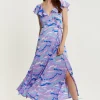 Women's Maxi Dress with Flouncy Sleeves and Abstract Zebra Print in Lilac - Liquorish