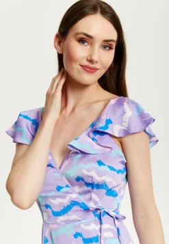 Women's Maxi Dress with Flouncy Sleeves and Abstract Zebra Print in Lilac - Liquorish