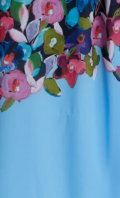 Women's Maxi Dress with Frill Details in Blue, Sleeveless Design, Floral Print, Perfect Fit - Liquorish