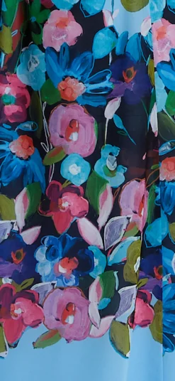 Women's Maxi Dress with Frill Details in Blue, Cold Shoulder and Sleeveless Design, Floral Print - Liquorish