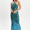 Women's Maxi Dress with Halter Neck & Open Back, Slim Fit, Zip-Side Fastening, Sequin Detail, in Beautiful Color - Liquorish