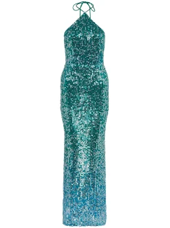 Women's Maxi Dress with Halter Neck & Open Back, Slim Fit, Zip-Side Fastening, Sequin Detail, in Beautiful Color - Liquorish