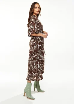 Women's Maxi Dress with Kimono Sleeves in Brown - Scribble Print Wrap Style by Liquorish