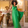 Women's Maxi Dress with Leaf Detail and Tie Waist in Green - Elegant Design by Liquorish
