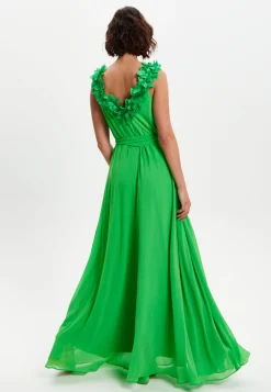 Women's Maxi Dress with Leaf Detail and Tie Waist in Green - Elegant Design by Liquorish