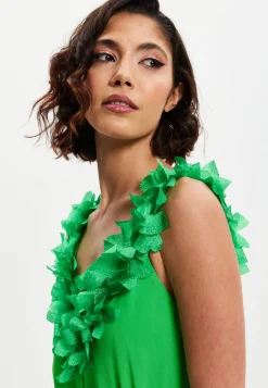 Women's Maxi Dress with Leaf Detail and Tie Waist in Green - Elegant Design by Liquorish