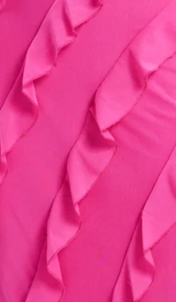 Women's Maxi Dress with One Shoulder Design and Diagonal Ruffle Detail in Pink - Liquorish