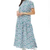 Women's Maxi Dress with Short Sleeves, Floral Print, Oversized Fit in Vibrant Colors - Liquorish