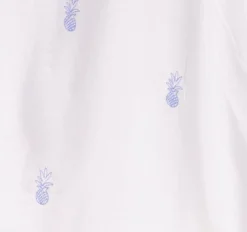 Women's Maxi Dress with Short Sleeves, Blue Pineapple Embroidery in White - Liquorish