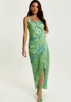 Women's Maxi Dress with Sleeveless Design in Mint and Blue Animal Print - Liquorish