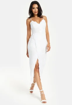 Women’s Maxi Dress with Thigh-high Split and Zip-side Fastening in White - Liquorish