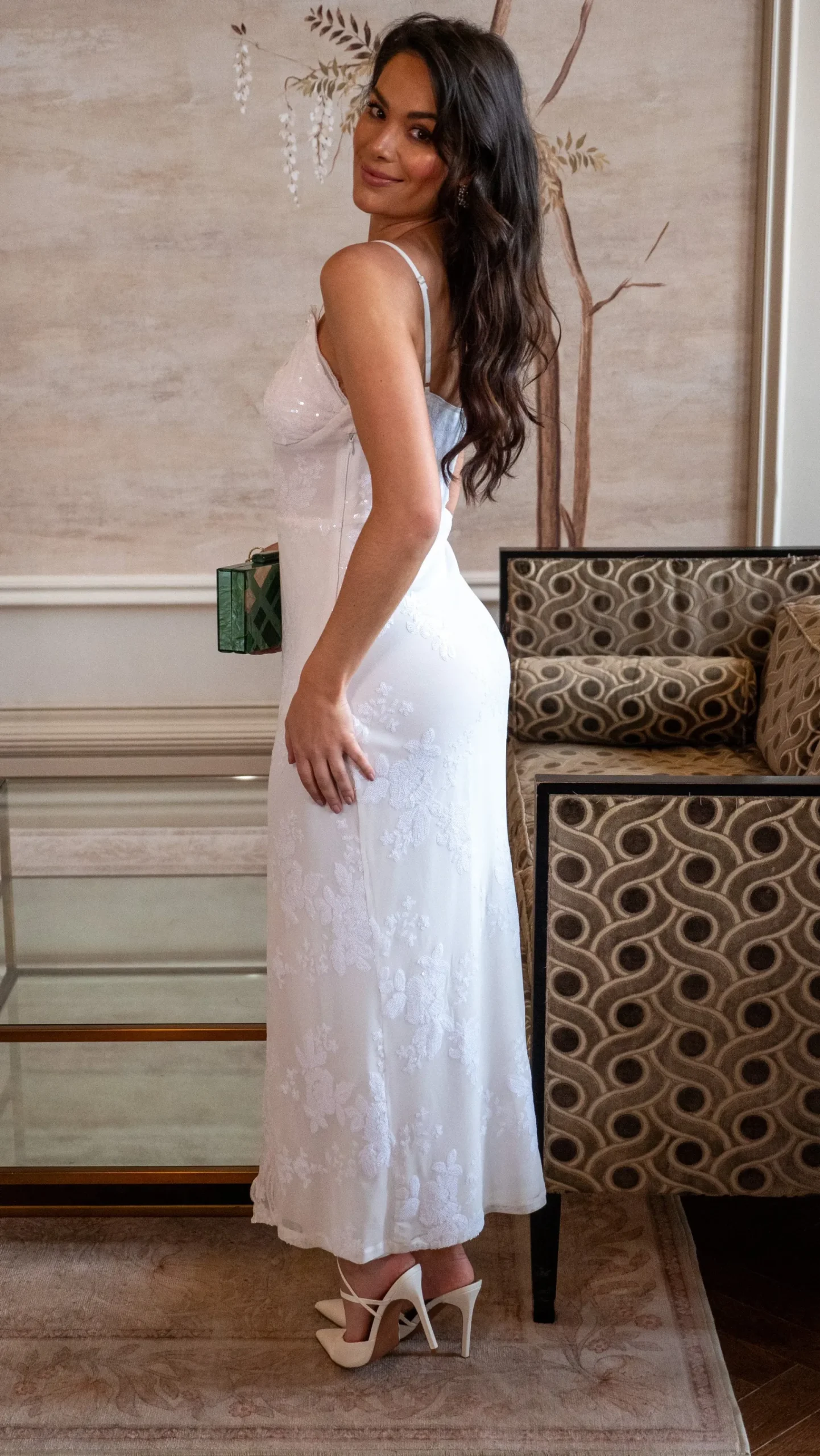Women’s Maxi Dress with Thigh-high Split and Zip-side Fastening in White - Liquorish
