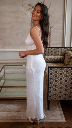 Women’s Maxi Dress with Thigh-high Split and Zip-side Fastening in White - Liquorish