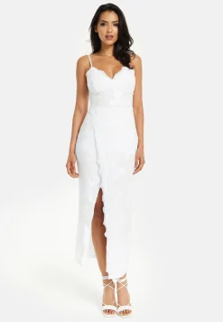 Women’s Maxi Dress with Thigh-high Split and Zip-side Fastening in White - Liquorish