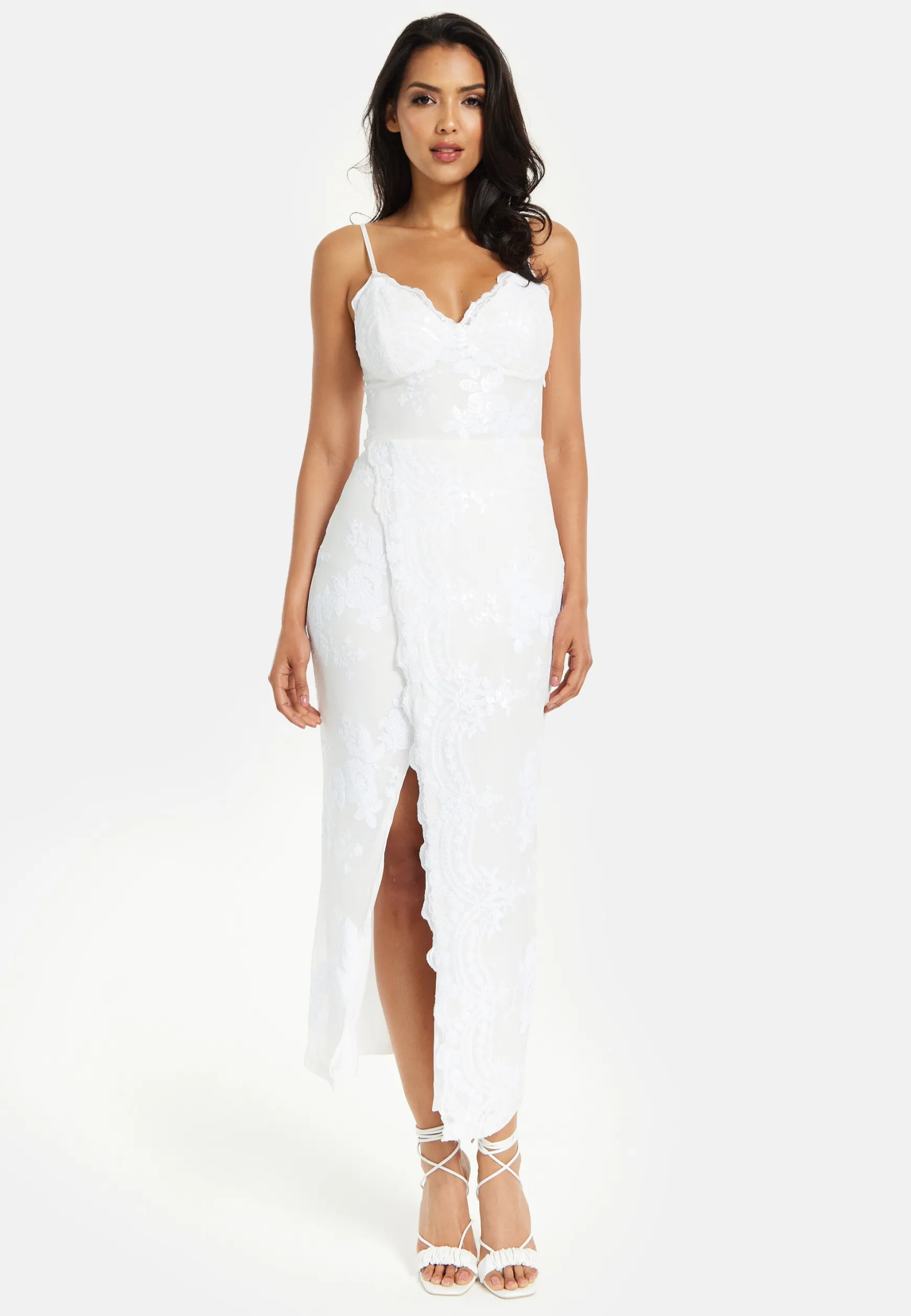Women’s Maxi Dress with Thigh-high Split and Zip-side Fastening in White - Liquorish