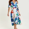 Women's Midi Dress - Floral Print White Wrap Dress with Long Sleeves and Frill Details - Perfect for Weddings - Liquorish