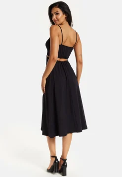 Women's Midi Dress, Elegant Black Cami Dress with Alluring Cut-Out Details