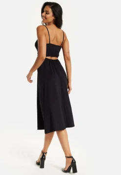 Women's Midi Dress, Elegant Black Cami Dress with Alluring Cut-Out Details