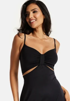 Women's Midi Dress, Elegant Black Cami Dress with Alluring Cut-Out Details