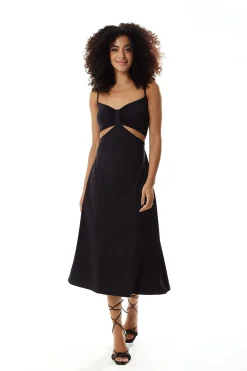 Women's Midi Dress, Elegant Black Cami Dress with Alluring Cut-Out Details