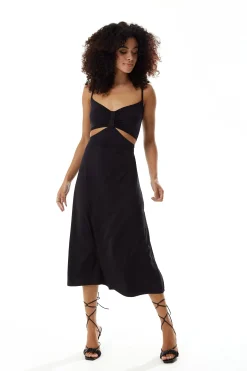 Women's Midi Dress, Elegant Black Cami Dress with Alluring Cut-Out Details