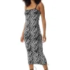 Women’s Midi Dress in Black and White Zebra Knit Pattern with Sleeveless Design