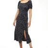 Women's Midi Dress in Black and Grey Zebra Print with Short Sleeves - Liquorish