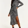 Women's Midi Dress in Black and White Zebra Print with Long Sleeves - Liquorish