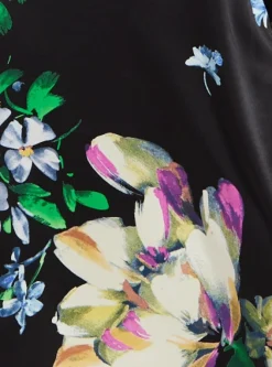 Women's Midi Dress in Black with Long Balloon Sleeves and Elegant Floral Print by Liquorish