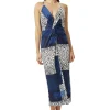 Women's Midi Dress in Blue Square Animal Print with Adjustable Straps - Regular Fit, Liquorish
