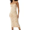 Women’s Midi Dress in Cream and White Zebra Print with Sleeveless Design
