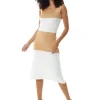 Women's Midi Dress in Cream and White, Sleeveless Fitted Style with Square Neck - Liquorish